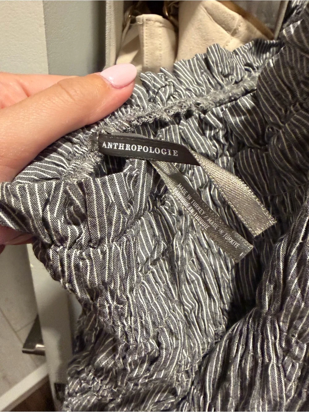 Anthropologie Smocked Strapless Mini bubble Dress in Black and White Stripe - Picture 2 of 3